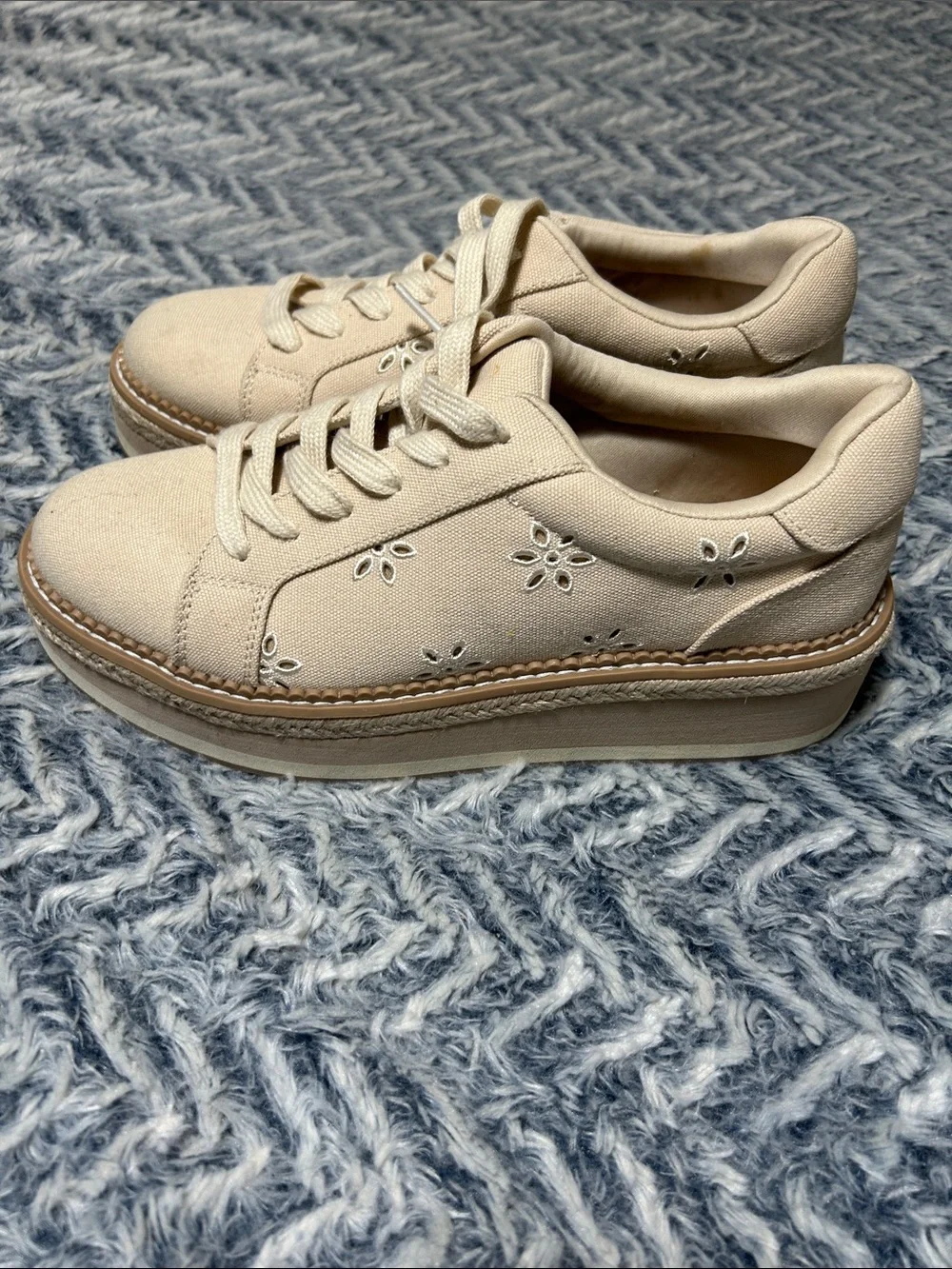 Dolce Vita Bliss Cream Canvas Platform Sneakers with Floral Cutouts